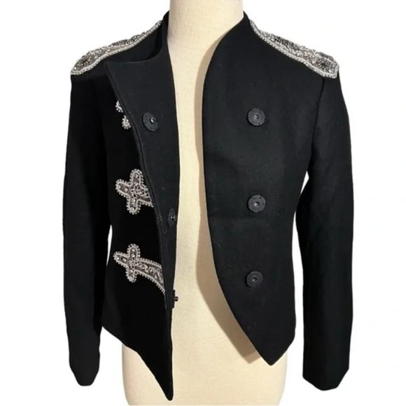 New Alice + Olivia wool military band embellished crop oversized blazer jacket - Picture 8 of 16